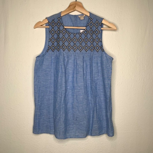 J Crew Embroidered Chambray Shirt Women's Blue Linen Blend Boho Sz 4 NWT - Picture 6 of 10